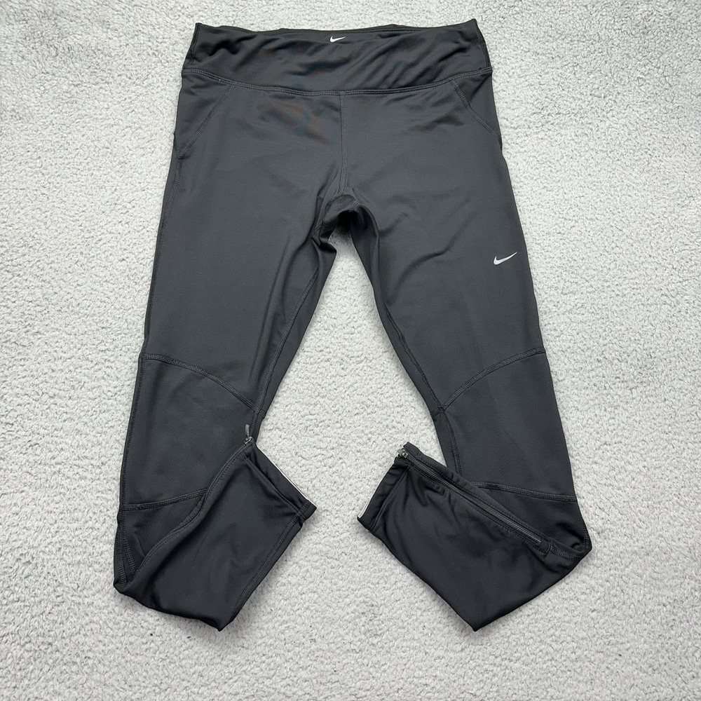 Nike Dri-FIT 744775-010 Mens Large Black Zippered Ankles Pants Running Tights